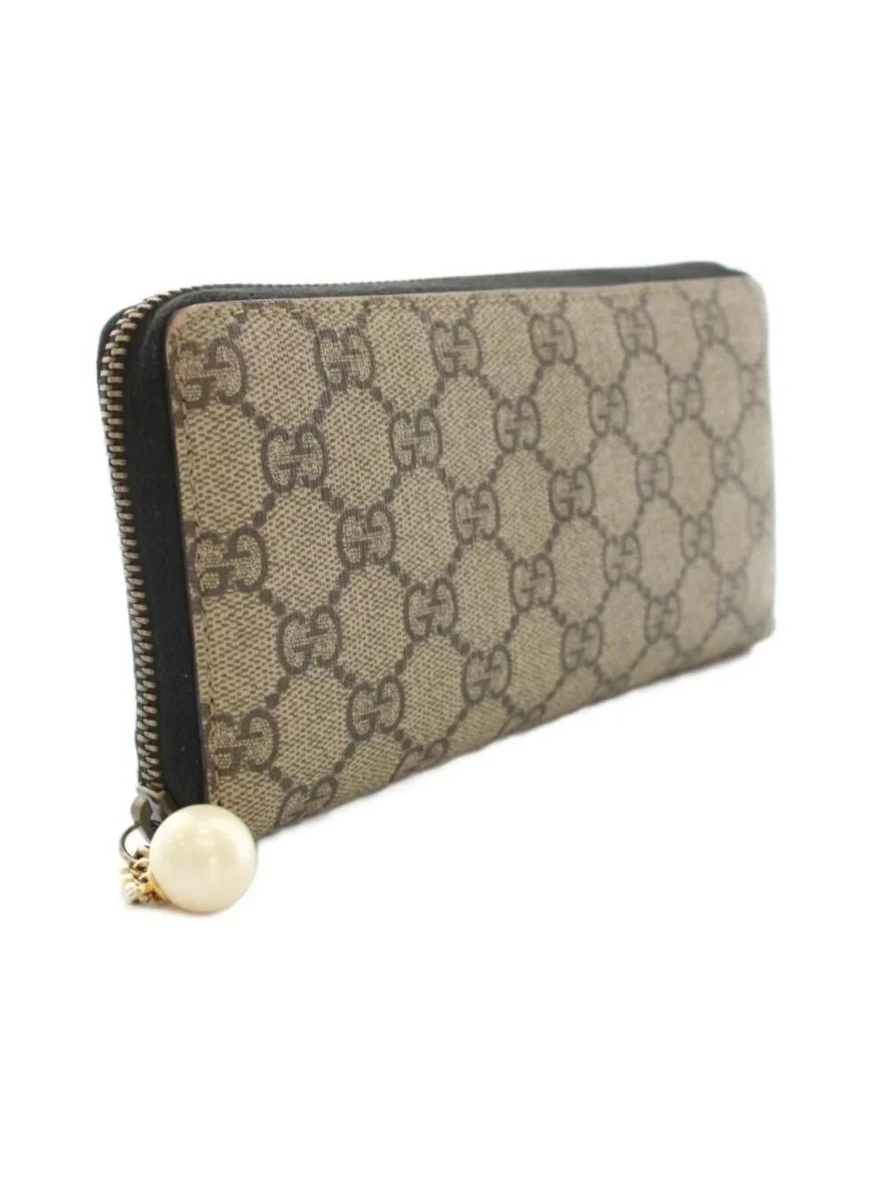 ★SOLD★ Gucci Wallet Zip Around Coin Purse GG Pattern Supreme Leather Pearl Beige - Picture 2 of 9